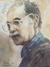 DAVID SHAPLEY West Yorkshire, UK Watercolor Painting VINTAGE SELF PORTRAIT 1987