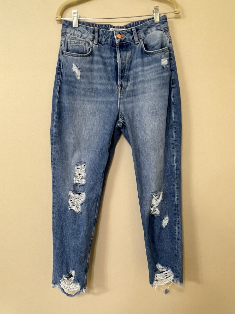 ZARA Z1975 RIPPED MOM FIT JEANS - MID BLUE - SIZE 28/6 | eBay