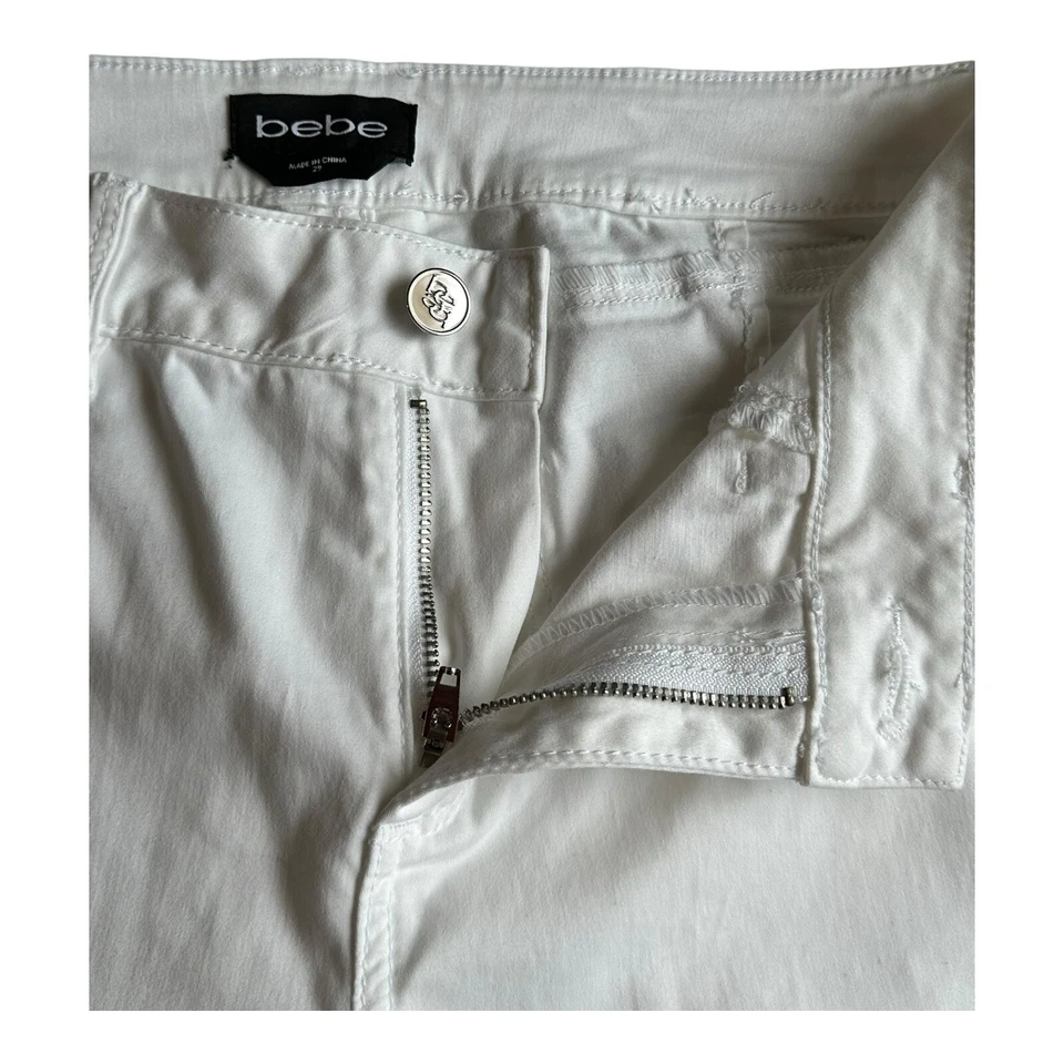 Pantalones para mujer BEBE 29 blancos de mezcla de algodón ajustados blancos cremalleras laterales Foto 4 de 4