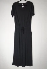 Anrabess Size Medium M Black V-Neck Short Sleeve Jumpsuit