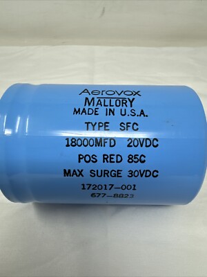 Aerovox Mallory SFC Capacitor 18000 MFD 20VDC POS RED 85C