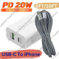 20W USB Type C Fast Charger For iPhone 14/13/12/11 Pro XR PD Power Adapter Cable