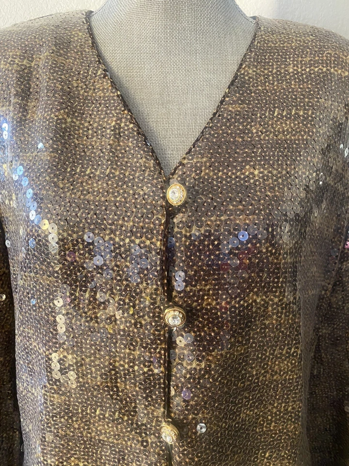 Chaqueta Blazer De Colección Rickie Freeman para Tj Nites Lentejuelas Transparentes Seda Talla 14 Foto 4 de 4