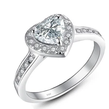 1.90 Ct Sterling Silver 925 Heart Shaped CZ Halo Engagement Ring Set Size 5-10
