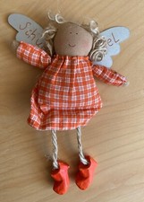 Schutzengel BADEN Import aus Stoff mit Metallflügeln mit Aufschrift Karo orange