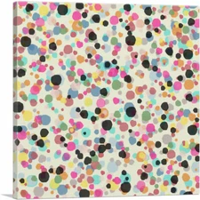 ARTCANVAS Pink Teal Black Yellow Spots Square Canvas Art Print