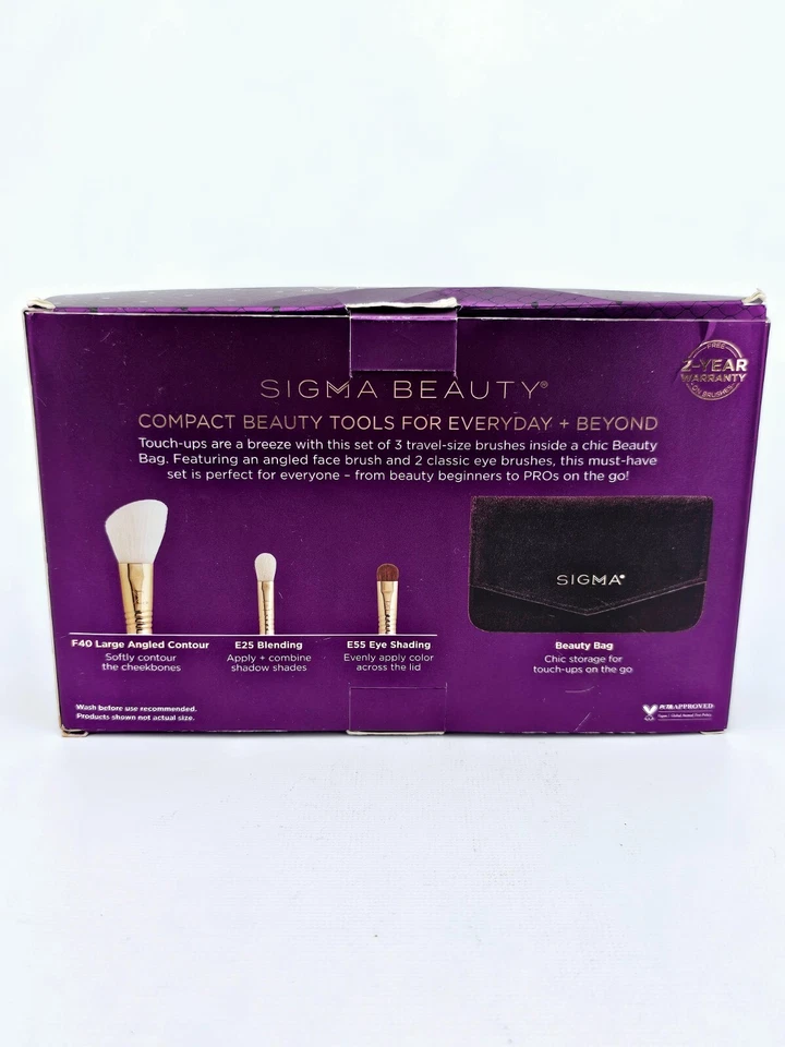 Sigma Elite Essential Trio Brush Set Travel Size Makeup Beauty Bag Compact - Image 4 of 4