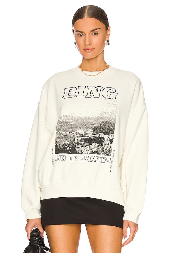 ANINE BING Jaci Sweatshirt Rio De Janeiro in Cream M NWT $179 image 3