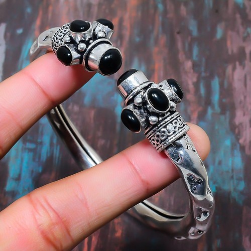Black Onyx Gemstone Handmade 925 Sterling Silver Bracelet Adjustable For Gifts
