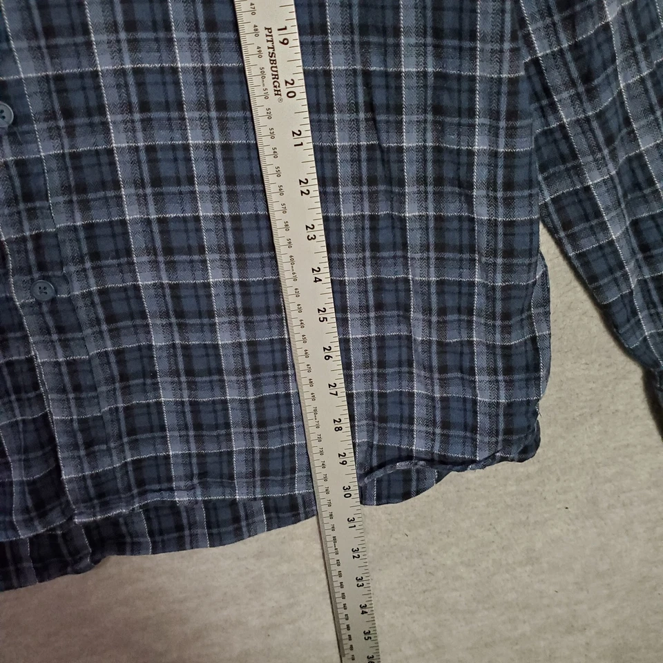 Boston Traders 男式纽扣衬衫 XL 蓝色格子法兰绒口袋长袖 — 第 4/4 张图片