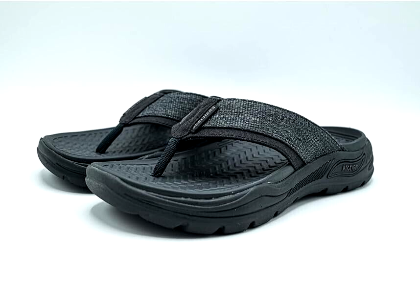 Skecher Men's Arch Fit Motley SD Dolano Flip Flops Sandals Shoes Black