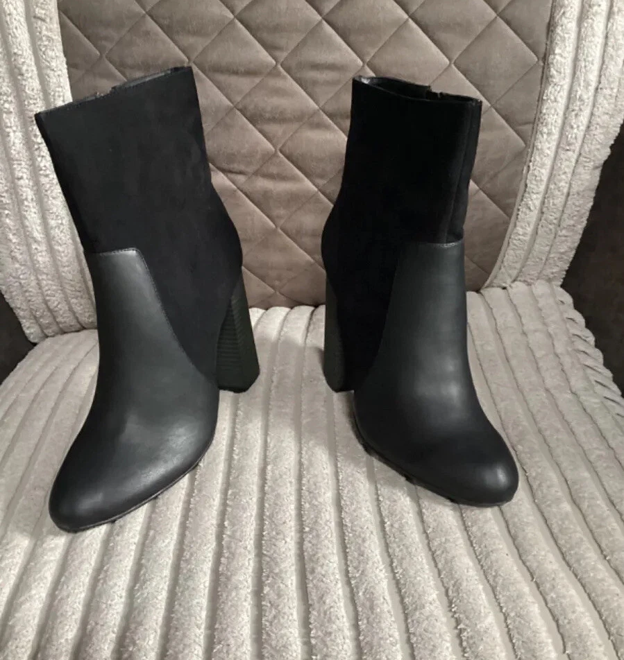 Anne Michelle Negro Imitación Cuero Tacón Alto Zapatos Botines Talla UK 7 Nuevo