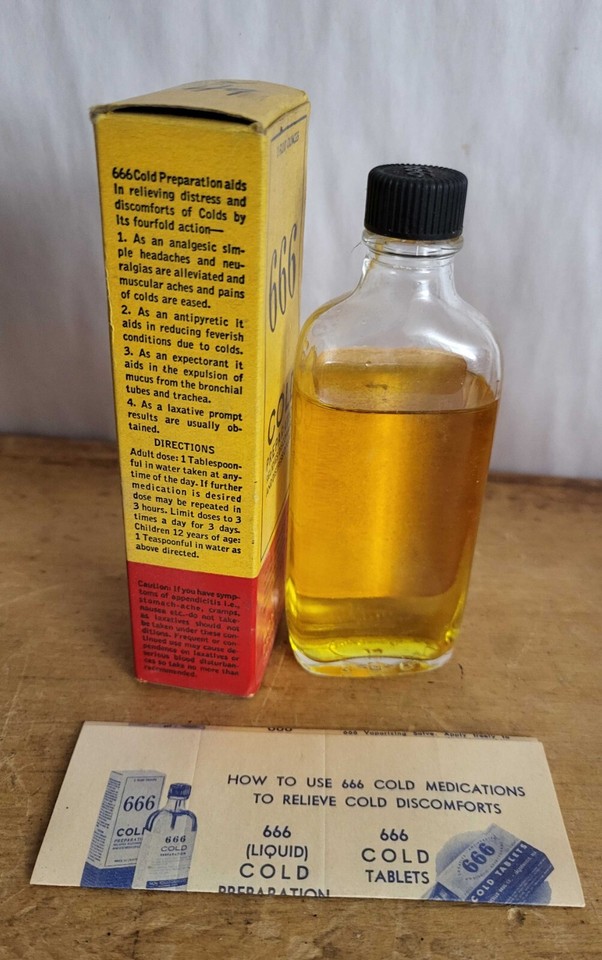 3 Vintage 666 PINEX & PISO'S Cold Cough Syrup Medicine Bottle with Box