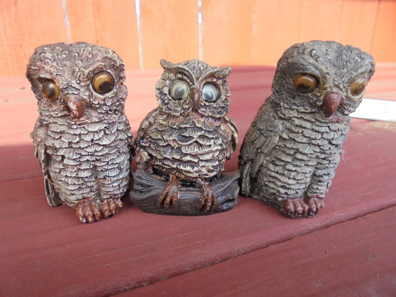 Set of 3 Resin Mini Owls w/ Googly Eyes MI Taiwan