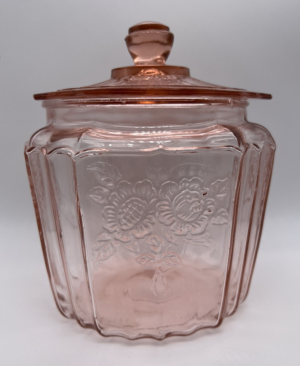 Anchor Hocking Pink Depression Glass Biscuit Cookie Jar Mayfair