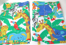 Zoo Animal Curtains Valance 2 Panels Childs Room Zebra Tiger Hippo 16" x 91" R2