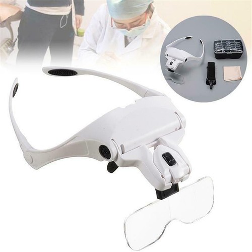 Magnifying Glass Headset 2 LED Light Head Headband Magnifier 5 Lens