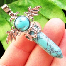 64x8mm Blue Turquoise Hexagonal Tibetan Silver Bat Pendant FH01904