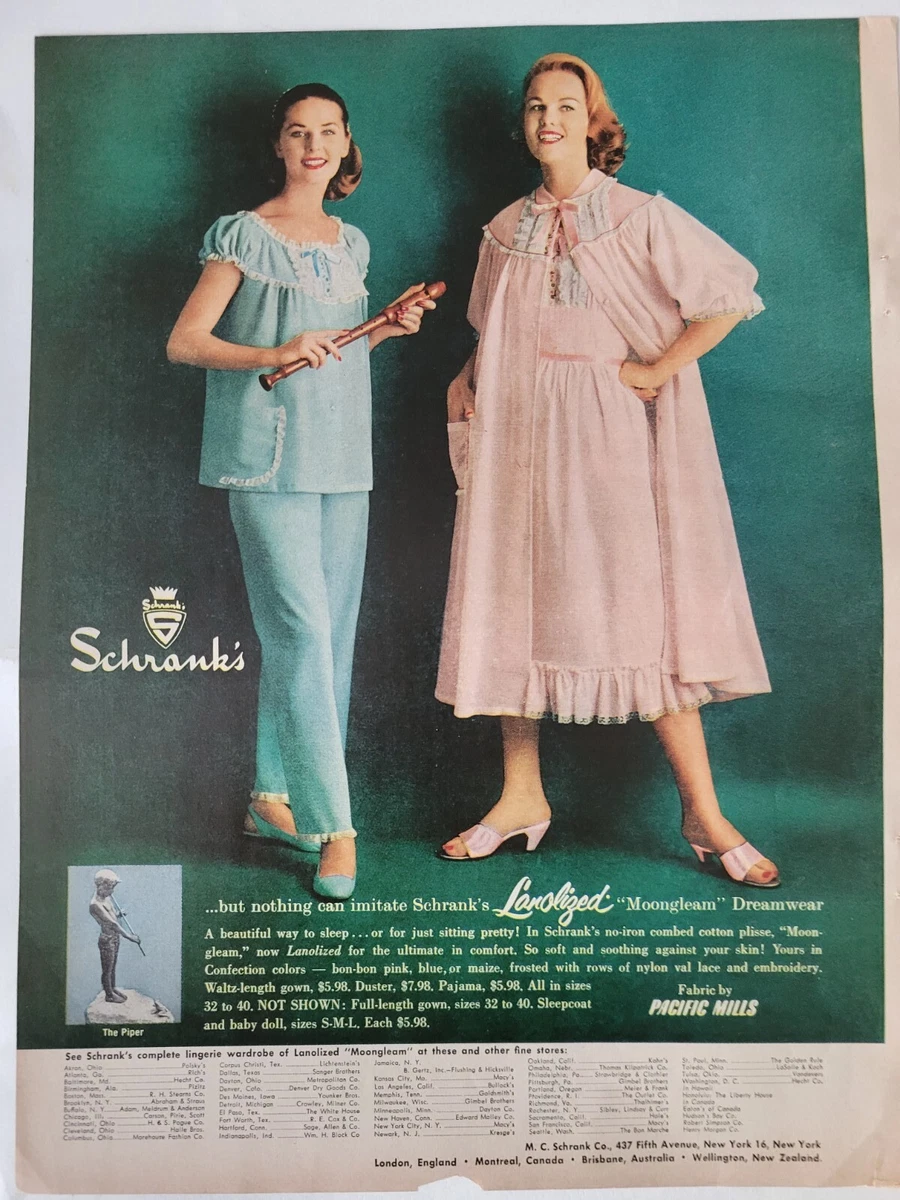 1950s women's MC Schrank lingerie pajamas peignoir vintage fashion ad