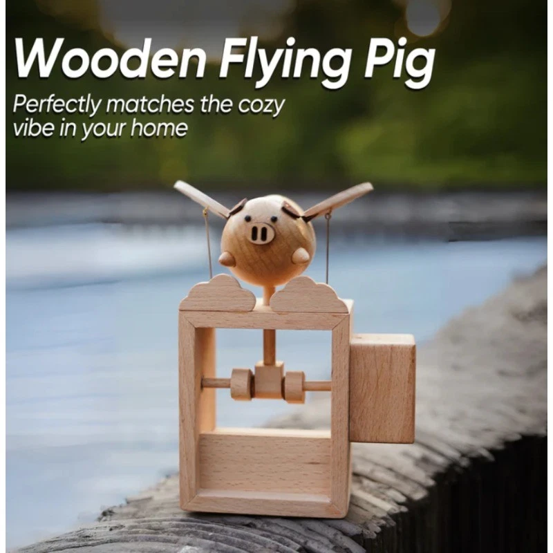 Деревянная статуэтка ручной работы летающая свинья произведения искусства из дерева для дома деко подарок - Изображение 3 из 4