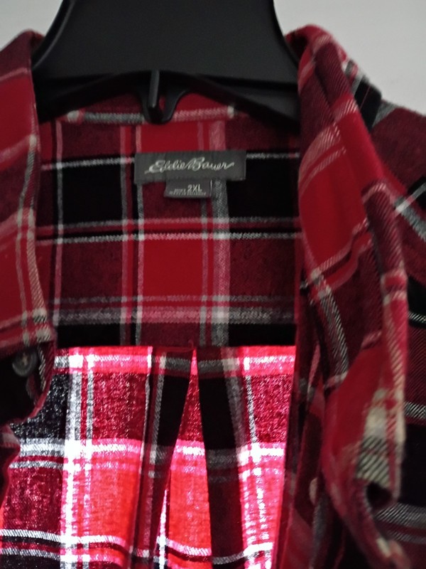 Eddie Bauer Flannel Shirt Mens 2XL Brown Cotton Plaid Classic Fit Button Down