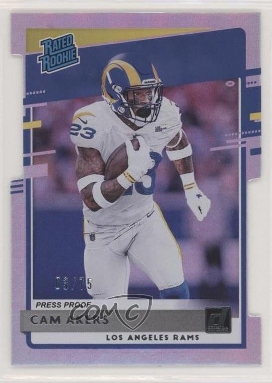 2020 Panini Donruss Rated Rookie Press Proof Silver Die-Cut 3/75 Cam Akers 08bp