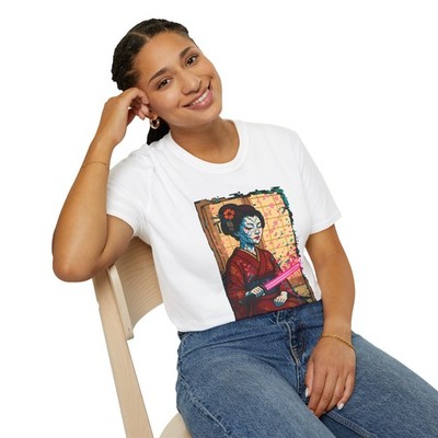 Unisex Softstyle T-Shirt Geisha Samurai Warrior Japanese Digital Glitch