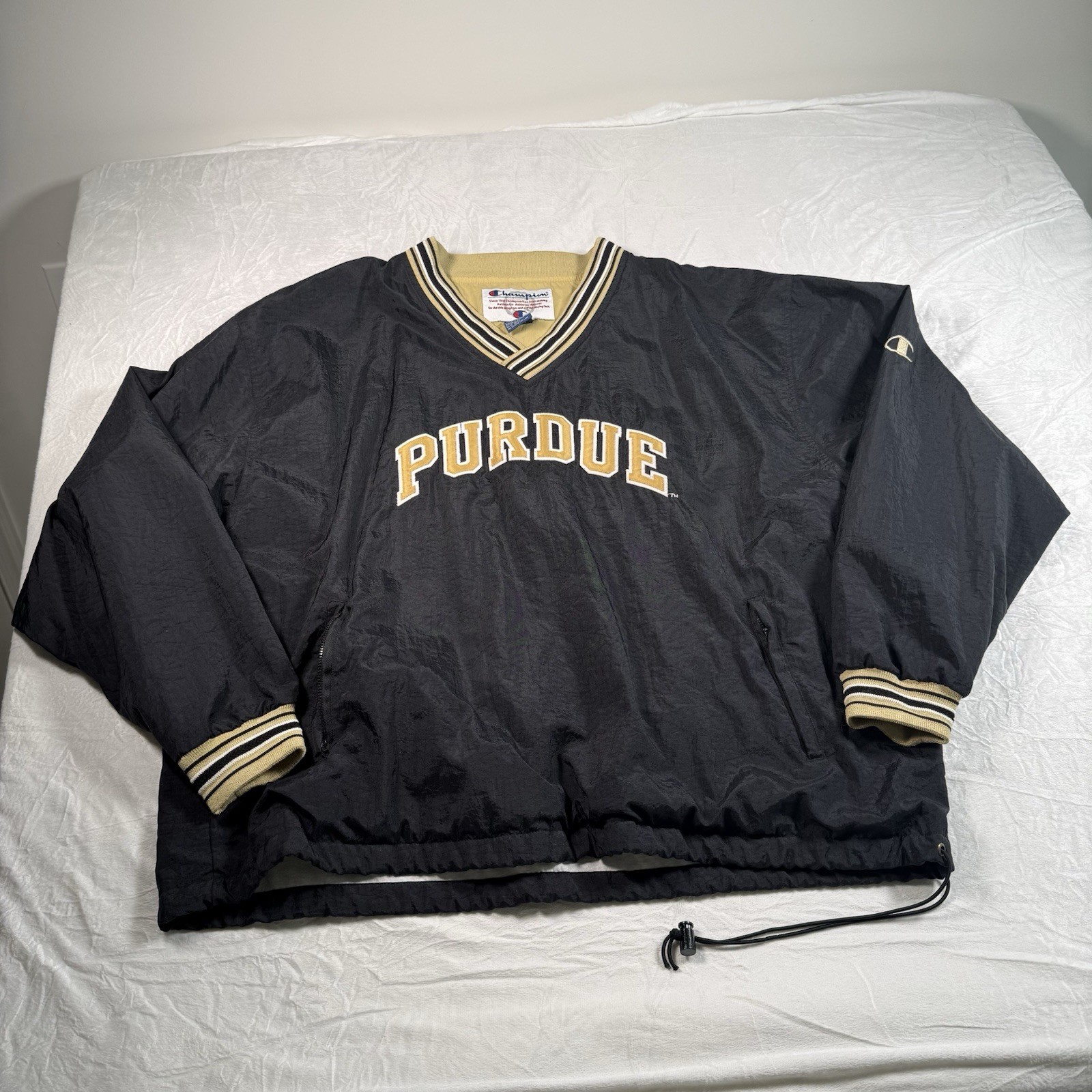 Vintage Champion Purdue University Windbreaker Mens Sz XXL Black Nylon Pullover
