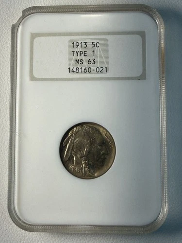 Certified 1913 Type 1 Buffalo Nickel NGC MS63 5c