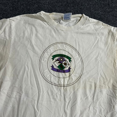 #ad Hanes T Shirt Mens Size L White Sarasota Florida Graphic Cotton Vintage Fair $15.00