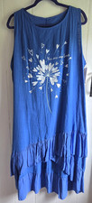 Royal Blue Flower and Heart Cotton Midi Sleeveless Summer Dress One Size BNWT