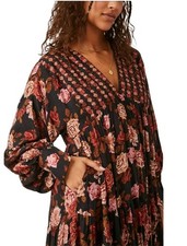 Free People Rows of Roses Floral Print V-Neck Long Sleeve Maxi Dress -Size Small