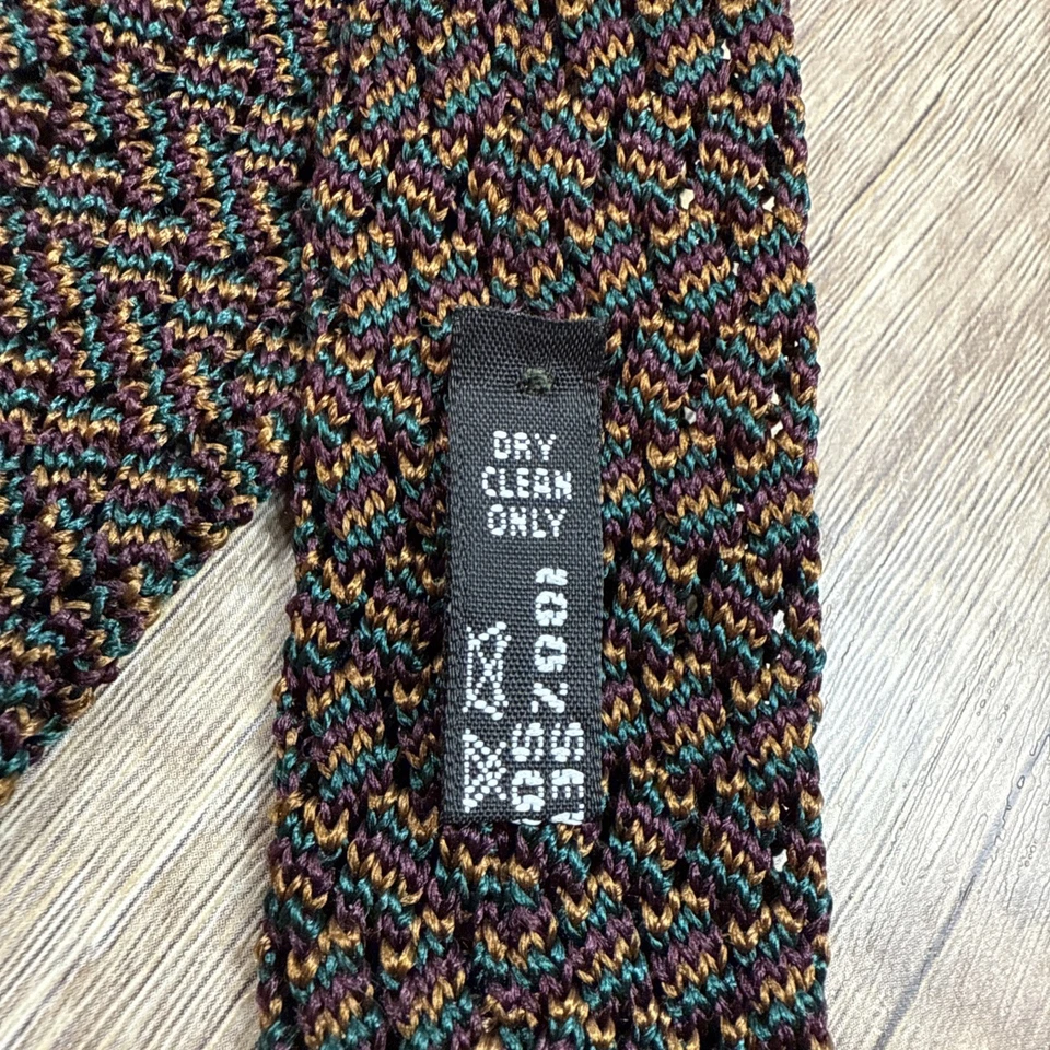 Paul Stuart 男式针织/钩针领带意大利制造蓝绿色紫色和青铜 Seta 真丝 — 第 4/4 张图片