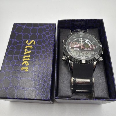 STAUER Watch Sport Mens Stainless Steel Silicone Band New In box