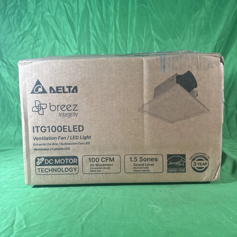 Delta Electronics 100 CFM Ventilador de Baño Borde Iluminado Regulable Luz LED ITG100ELED BLANCO Foto 2 de 4