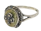 VTG Irish Shamrock Ring Sz 5 Sterling Silver Green Connemara Marble Marcasite