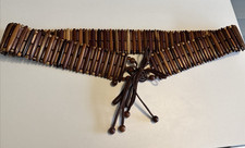 Brown Wooden Beaded Wide Adjustable Tie Waist Belt No Buckle Bohemian