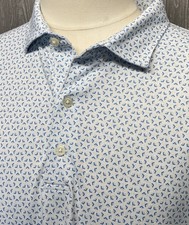 Johnnie-O Men s Performance Polo Blue Stars Logo All Over Print Golf Shirt XL