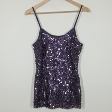 Vtg Plum Purple All Over Sequin Cami Tank Top S Fairy Grunge Whimsigoth