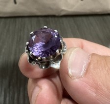Vtg Taxco Modernist Sterling Silver Amethyst Ring 6.75