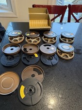 8 MM Metal,Plastic 5  Film Reels Carry Case Box Canister VTG Logan De Luxe Super