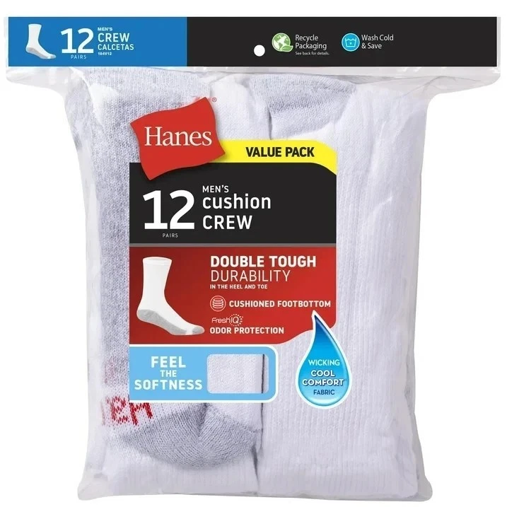 Hanes Men'S Double Tough Crew Socks, 12-Pair Pack size 6-12 shoe size
Opens in a new window or tab