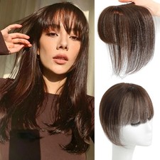 Clip in Bangs 100 Real Human Hair 3D French Bangs Dark Brown