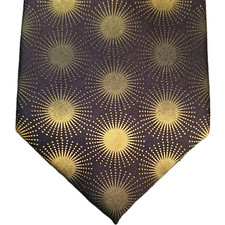 Carlos by Carlos Santana Men's Tie 100% Silk Black Gold Geometric Handmade Woven