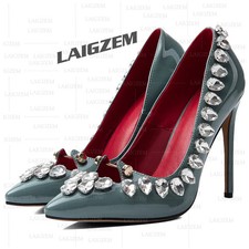 Celebrity Women Pumps Thin High Heels Pointed Toe Crystal Party Wedding Shoes