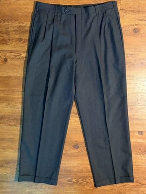 Vtg Jos Bank 36x31 Charcoal Grey Wool Dress Pants Pleated Cuffed Susp Btns USA