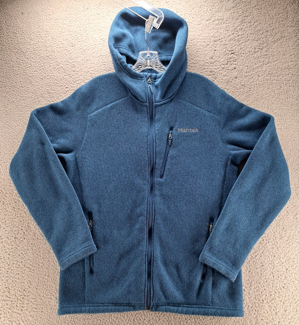 Marmot Drop Line Fleece Hoodie Jacket Mens Medium Teal Full Zip Hiking Preppy