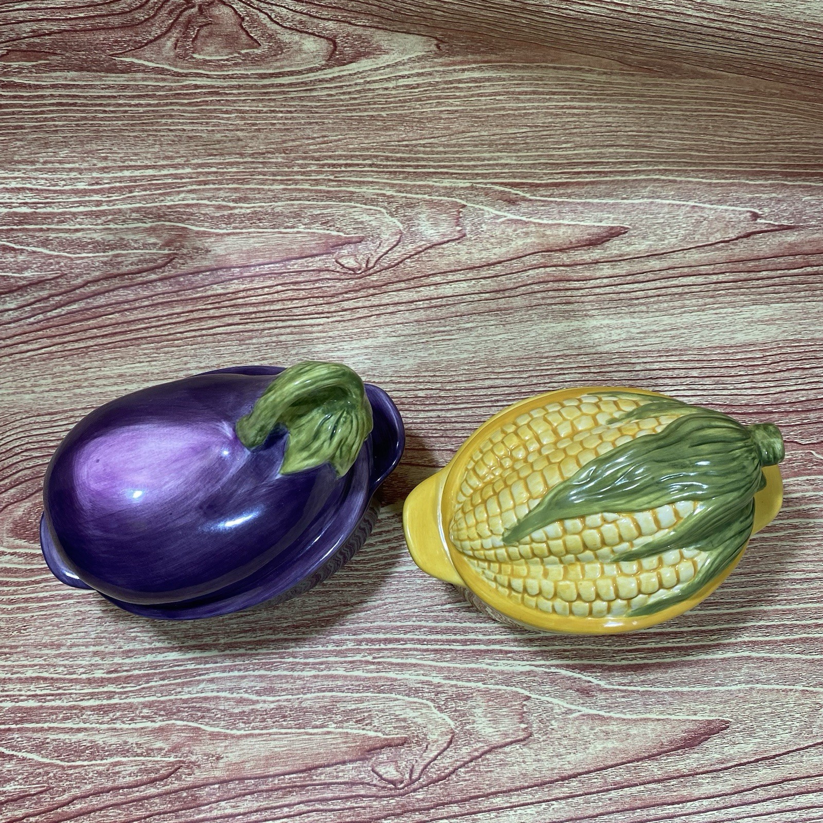 Philippe Richard Vintage Single Serve Ceramic Casserole Dish Eggplant Corn Set