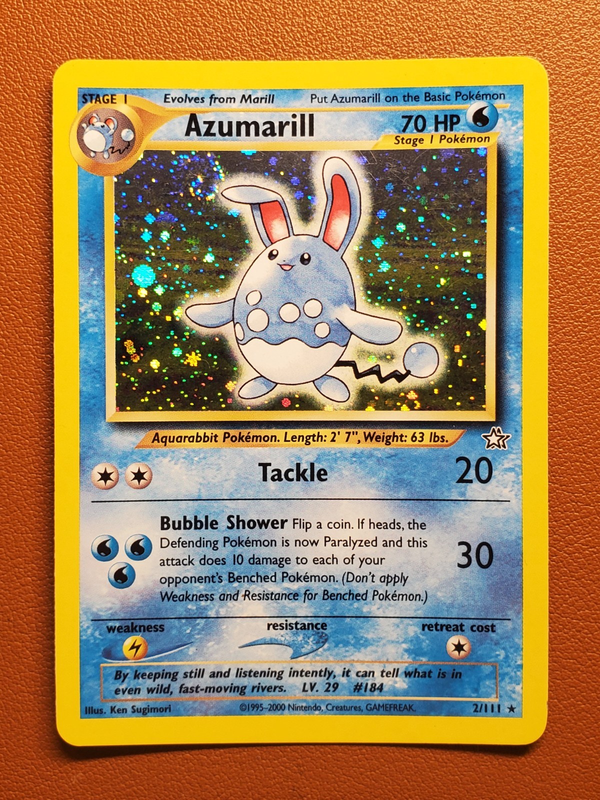 Azumarill - 2/111 Neo Genesis Unlimited Holo Rare Pokemon TCG Card - NM