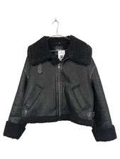 ZARA Damen Lammfelljacke Aviator Jacke Schwarz Gr. S Teddyfell